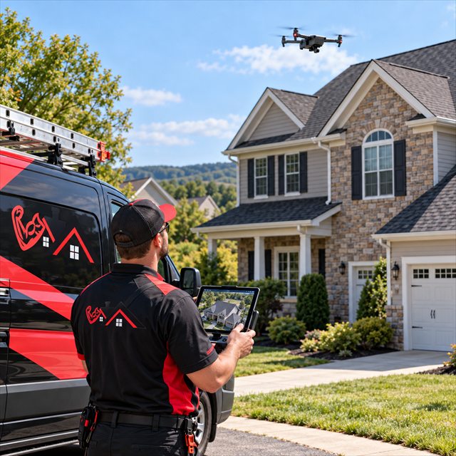 Alt Text: Roof Strong roofing contractor reviewing a residential property in Telford, PA