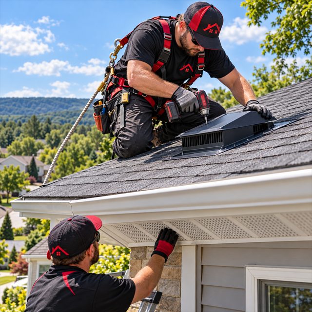 Roof Strong roofers installing roof ventilation for roofing contractor services near me
