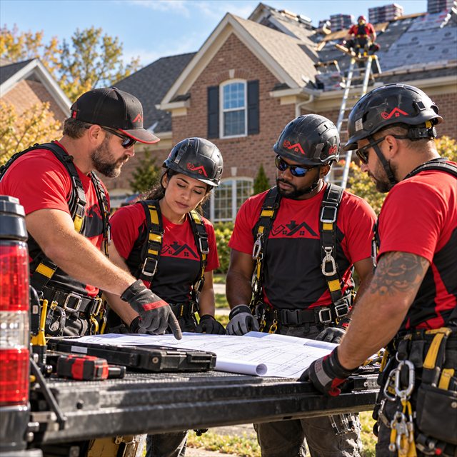 Alt Text: Roof Strong roofing crew preparing for roofing contractor services near me