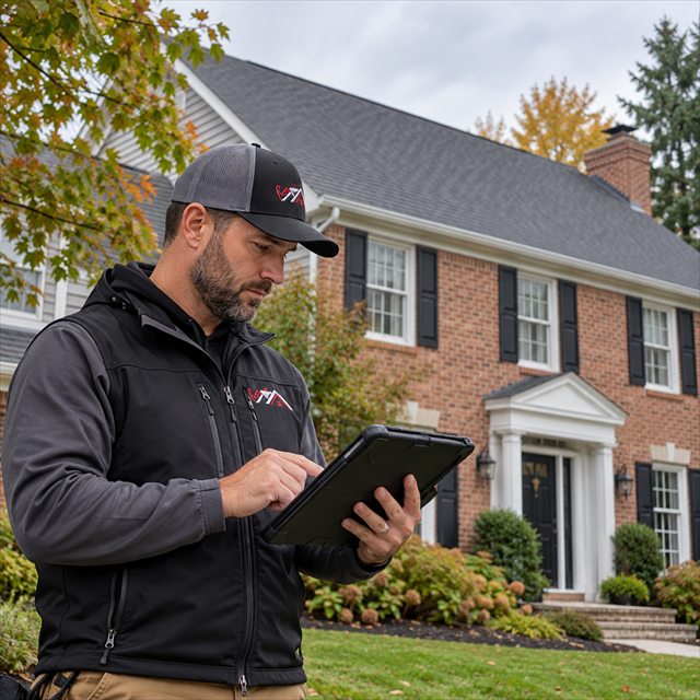 Roof Strong roofing contractor reviewing a residential property in Perkasie, PA