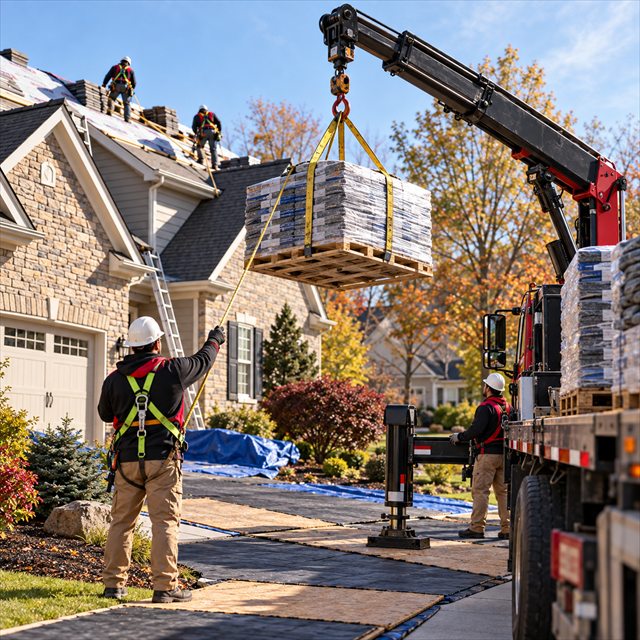 Roof Strong crew delivering roofing materials for a residential roofing project in Sellersville, PA